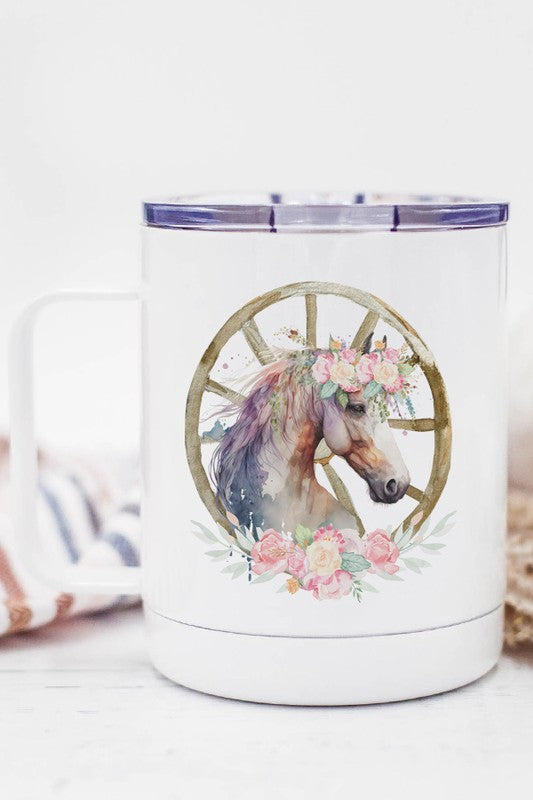 Horse Floral Wheel Stainless Steel Travel Cup