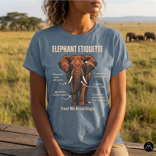 African Elephant Etiquette Graphic Tee — Vintage Field Guide Style | Wildlife Advocacy Shirt