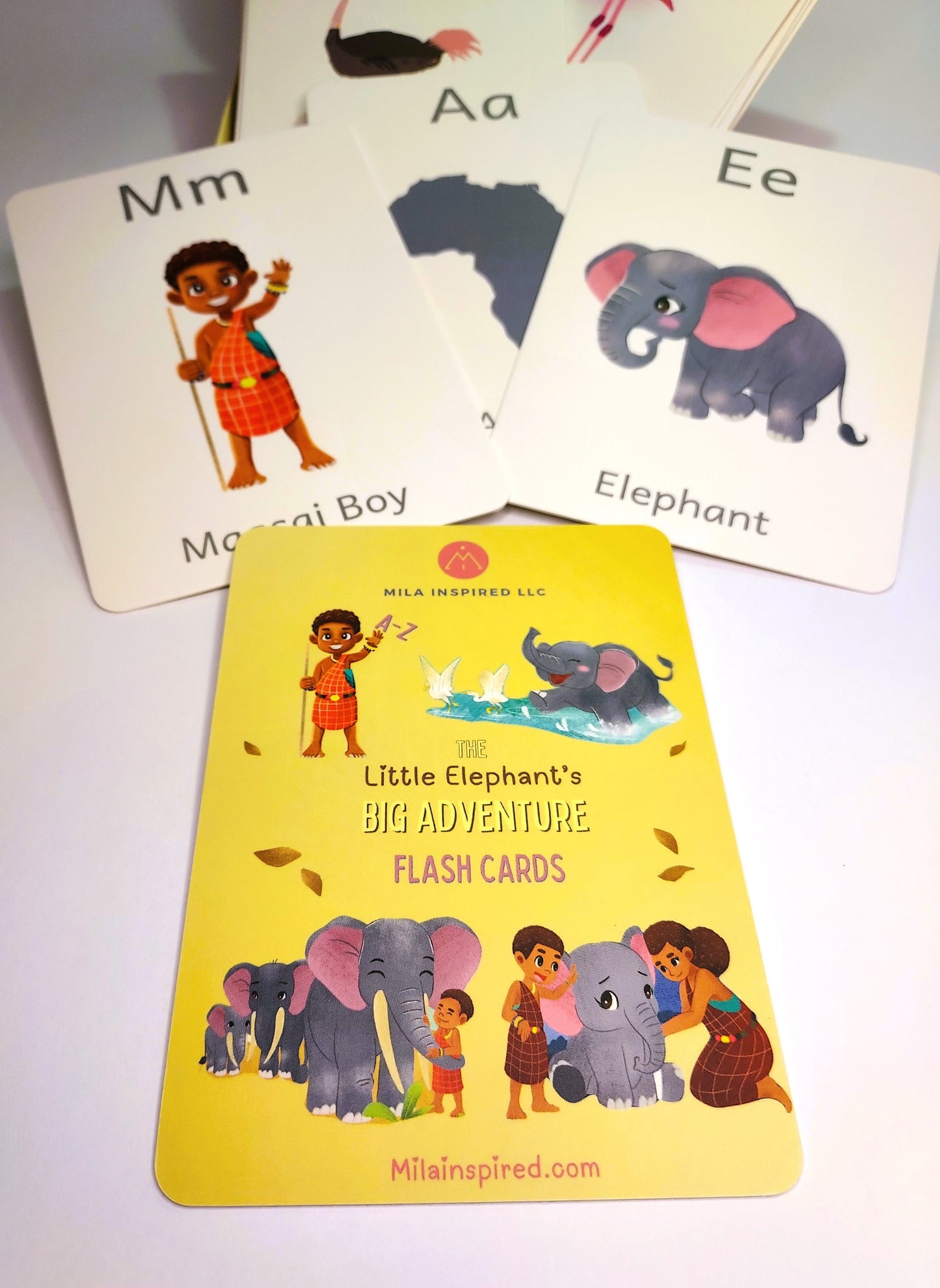 Fun Safari Alphabet Flash Cards from The Little Elephant's Big Adventure Book | Amara Baby Elephant ABC Cards | Fun Children's A to Z Learning Cards