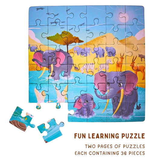 2-in-1 Jigsaw Magnetic Puzzle Book for Fun Learning | Educational Toys for Kids 3+ | Interactive Storybook Puzzles from The Little Elephant's Big Adventure Book