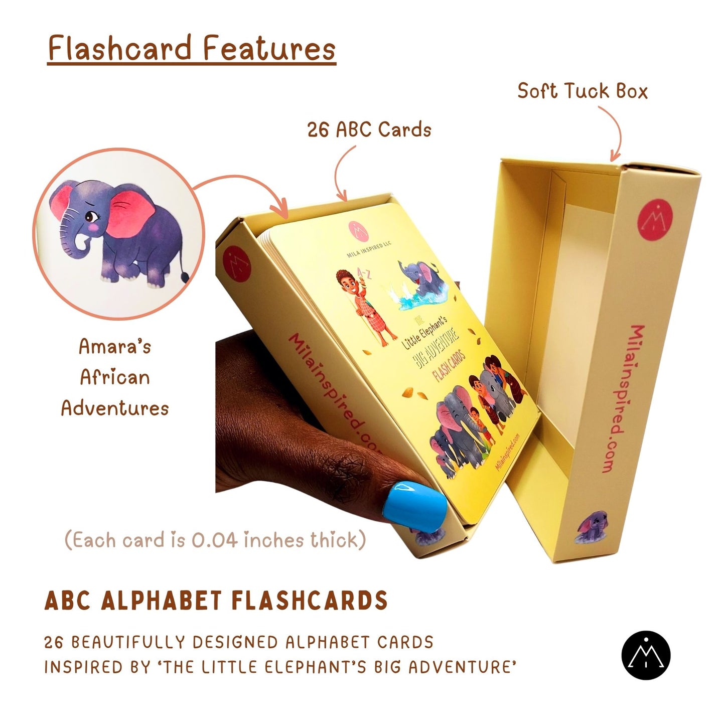 Fun Safari Alphabet Flash Cards from The Little Elephant's Big Adventure Book | Amara Baby Elephant ABC Cards | Fun Children's A to Z Learning Cards