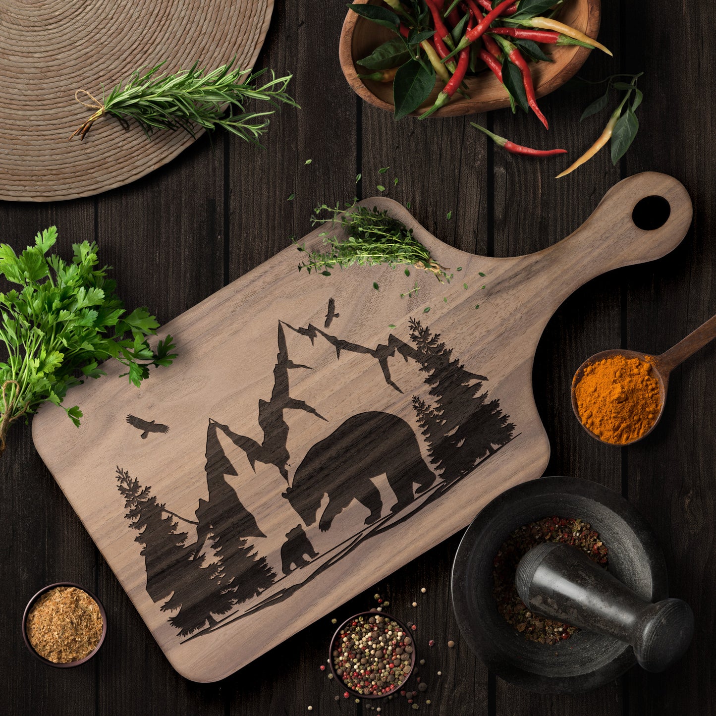 Black Bear Maple & Walnut Hardwood Cutting Board: Nature's Artistry for Your Culinary Creations