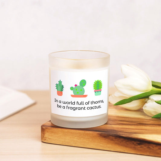 Cactus Candle Frosted Glass, Hand Poured 11 ounce candle, cute cacti candle, various fragrances for your new home, housewarming gift, decor