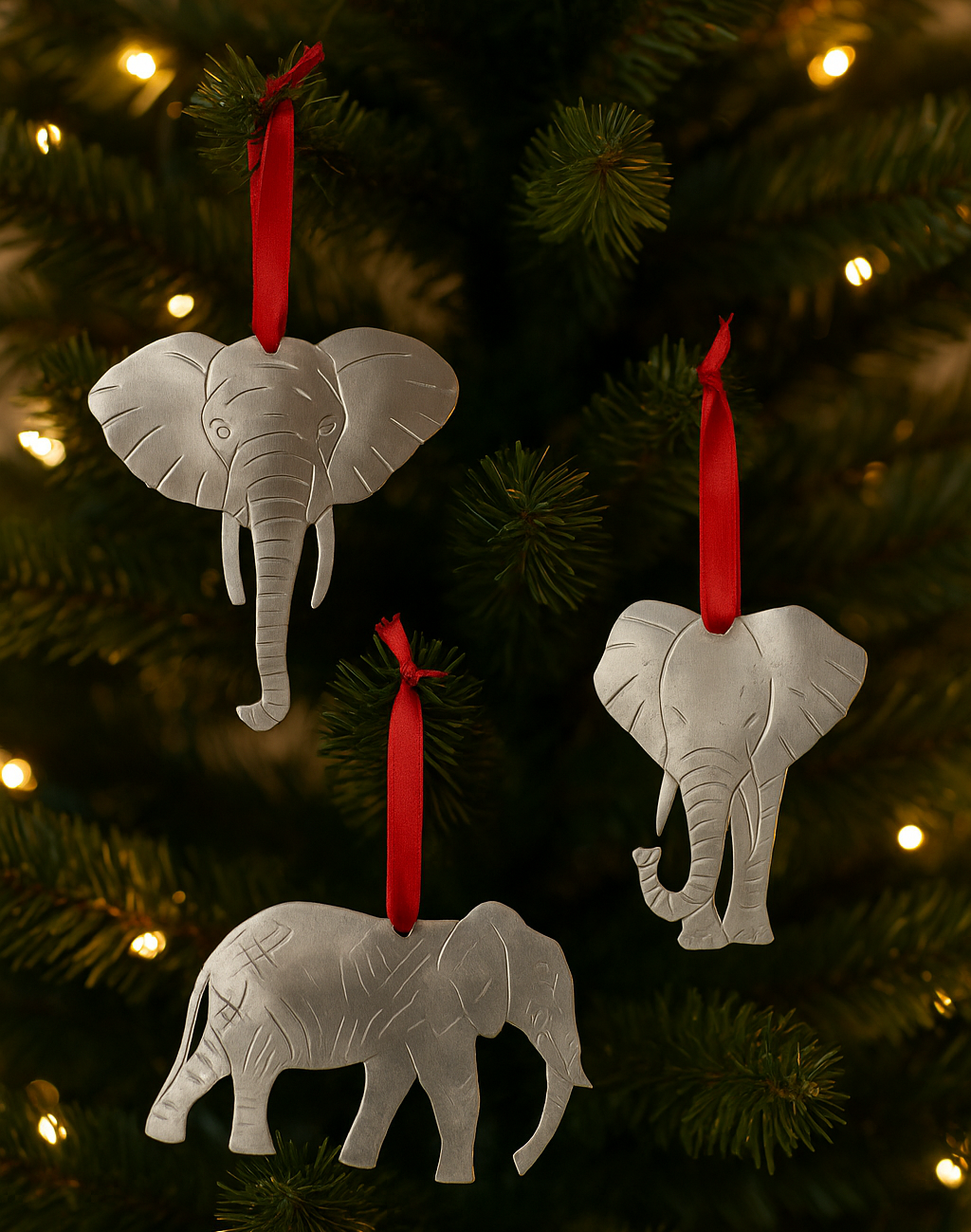 Elephant Tin Ornaments for Christmas Tree - Handmade