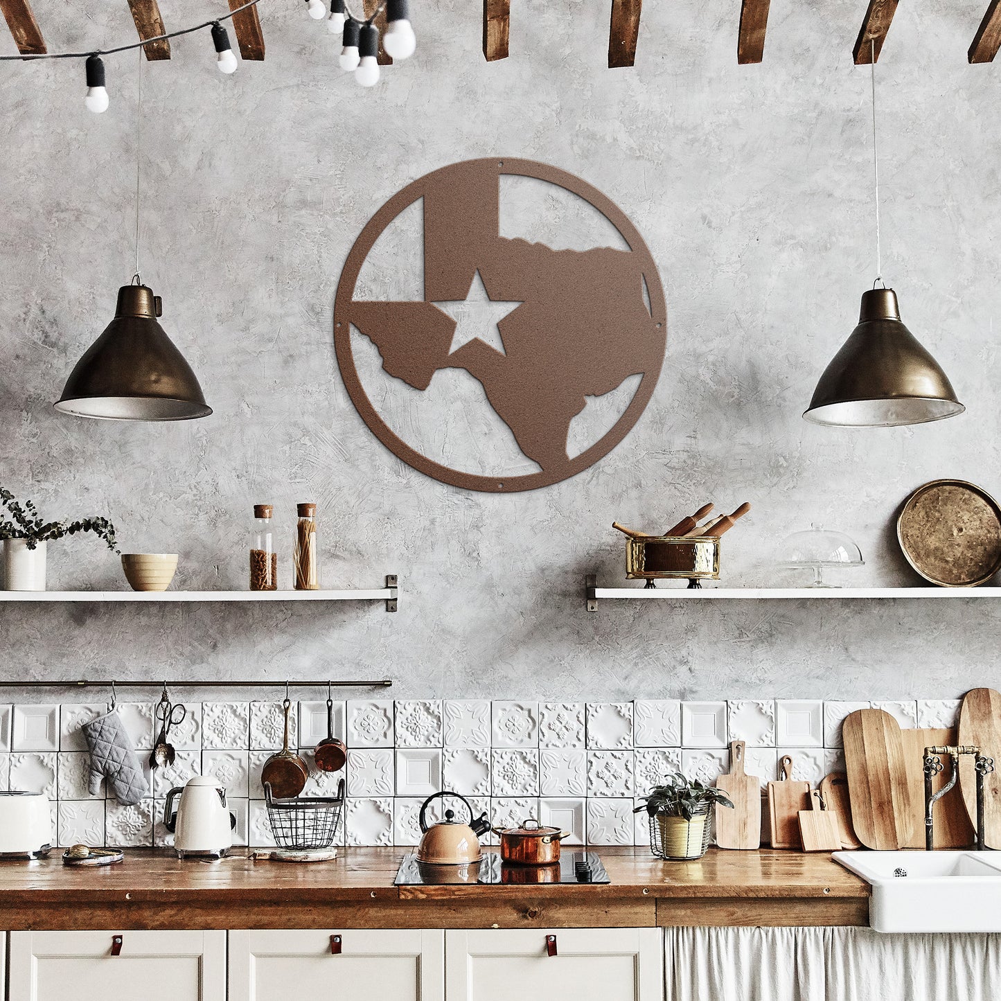 Farmhouse Texas State Map Metal Wall Art with Lone Star | Durable Steel | 5 Colors | 6 Sizes | Indoor/Outdoor Décor | Texas State Wall Sign | Housewarming Gift