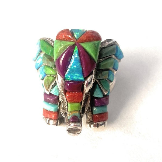 Handmade Elephant Sterling Silver & Multi Stone Inlay Elephant Ring | Size 6.75