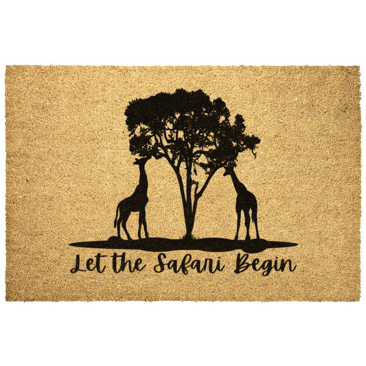 Let the Safari Begin Giraffes in Africa under Acacia Tree Welcome Home Coir Mat, Functional Front Door Mat, Animal Outdoor & Patio Gift Mat