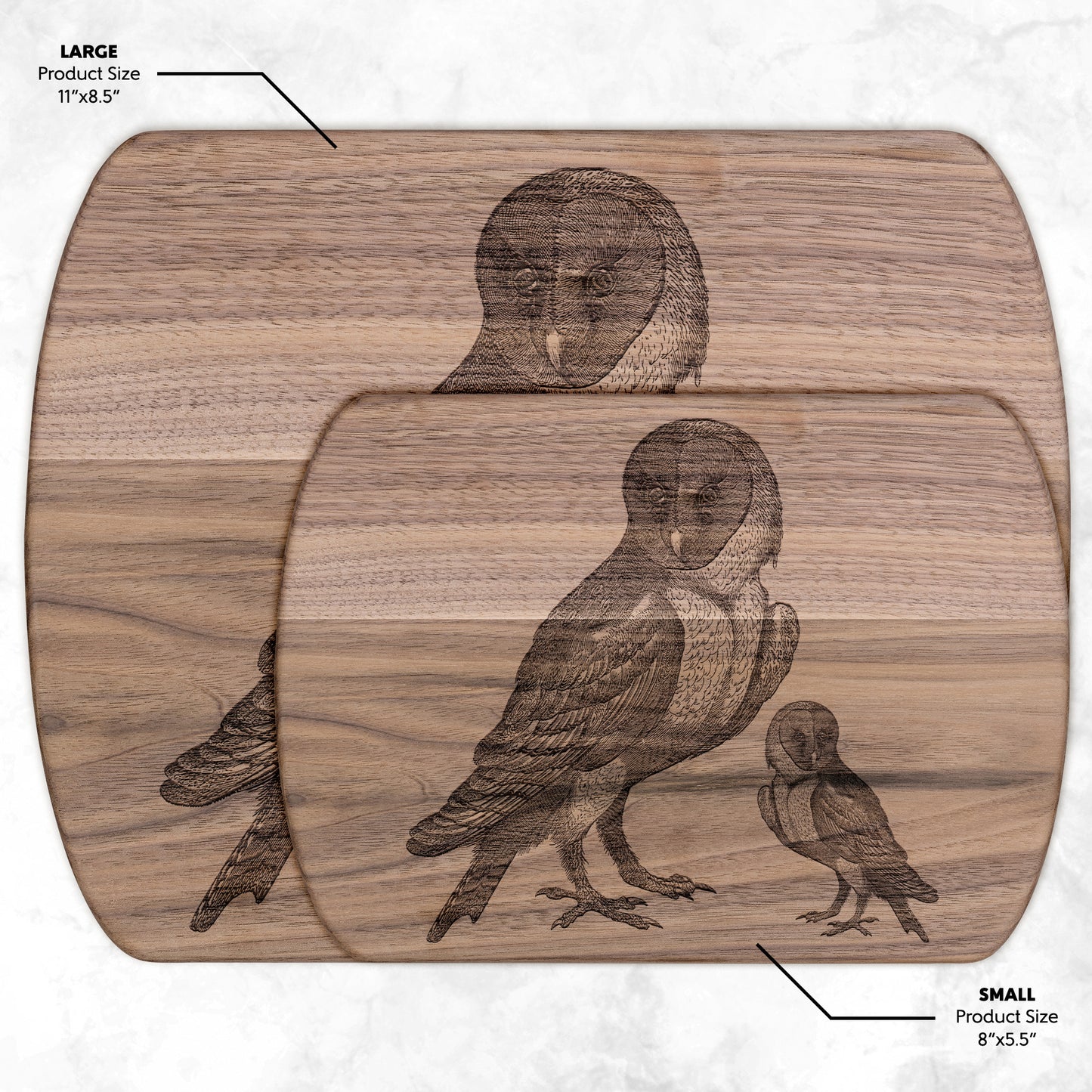 Mama and Baby Owl on Oval Hardwoord Cutting Board, Maple and Walnut Cutting Boards