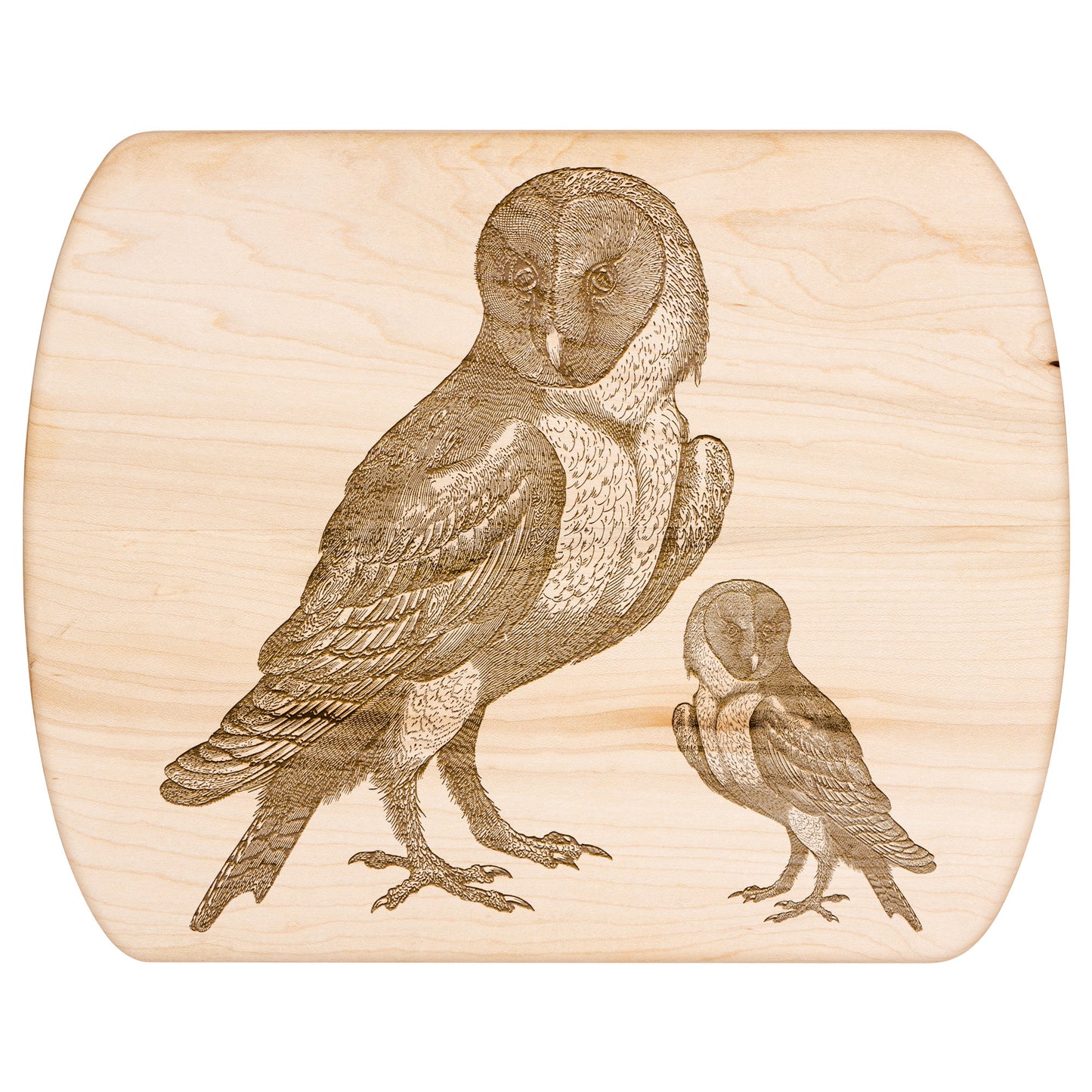 Mama and Baby Owl on Oval Hardwoord Cutting Board, Maple and Walnut Cutting Boards