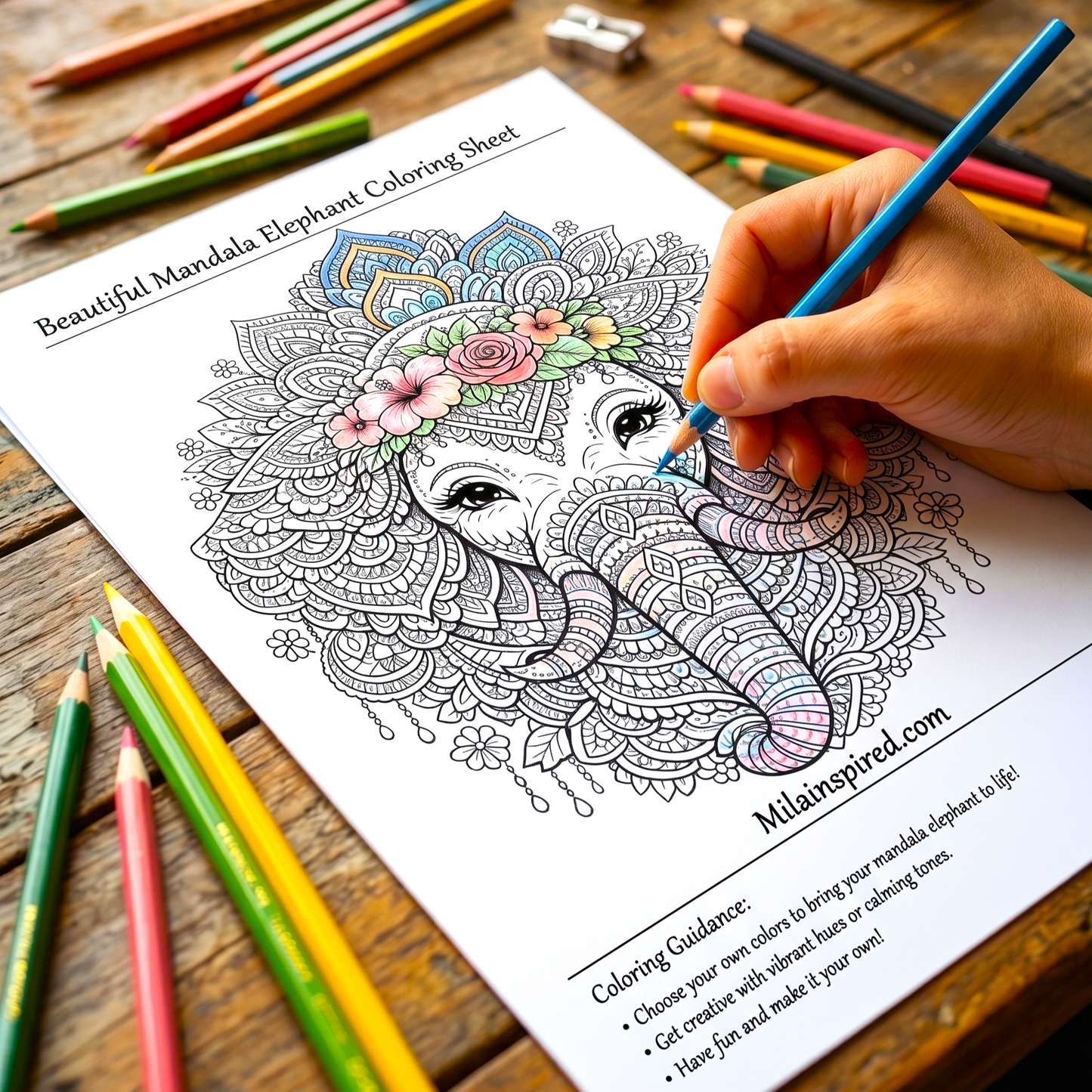 FREE Printable Elephant Mandala Coloring Page | Digital Download PDF