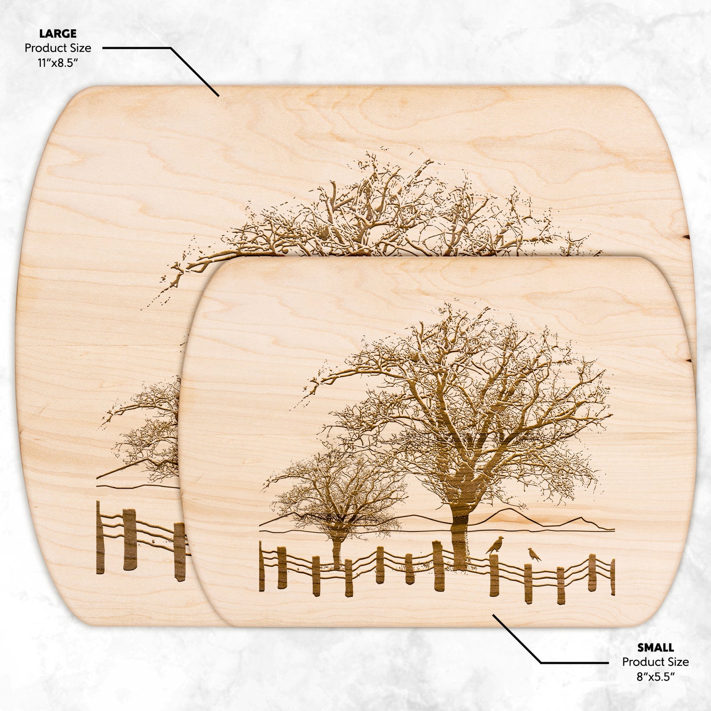 Walnut Cutting Board, Maple Cutting Board, Oval Cutting Board with Trees & Fence, Great Housewarming Gift, Hardwood Farm Boards Made in USA