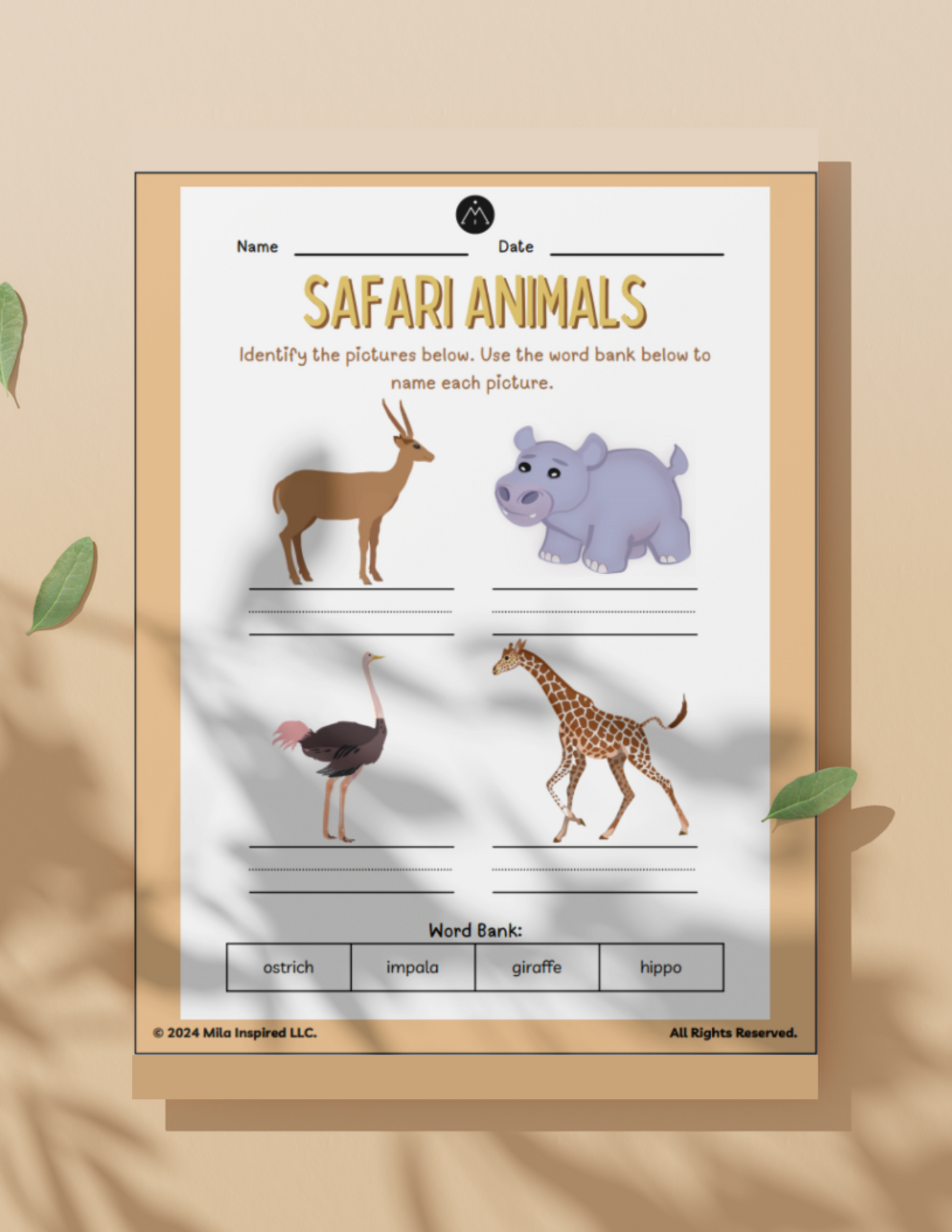 Safari Animals Activity Worksheet (INSTANT DOWNLOAD): Activity Worksheet for Young Children | 3 Pages with Fun Activities and Images from 'The Little Elephant's Big Adventure'