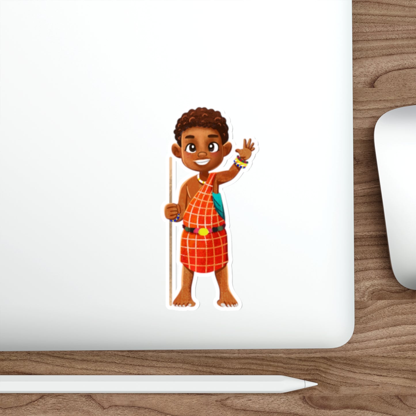 Stickers of Yaro the Maasai Village Boy Waving Goodbye | Die-Cut Elephant Stickers | Outdoor and Indoor Stickers | Water-resistant Stickers