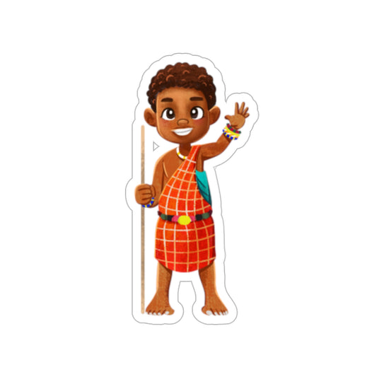 Stickers of Yaro the Maasai Village Boy Waving Goodbye | Die-Cut Elephant Stickers | Outdoor and Indoor Stickers | Water-resistant Stickers