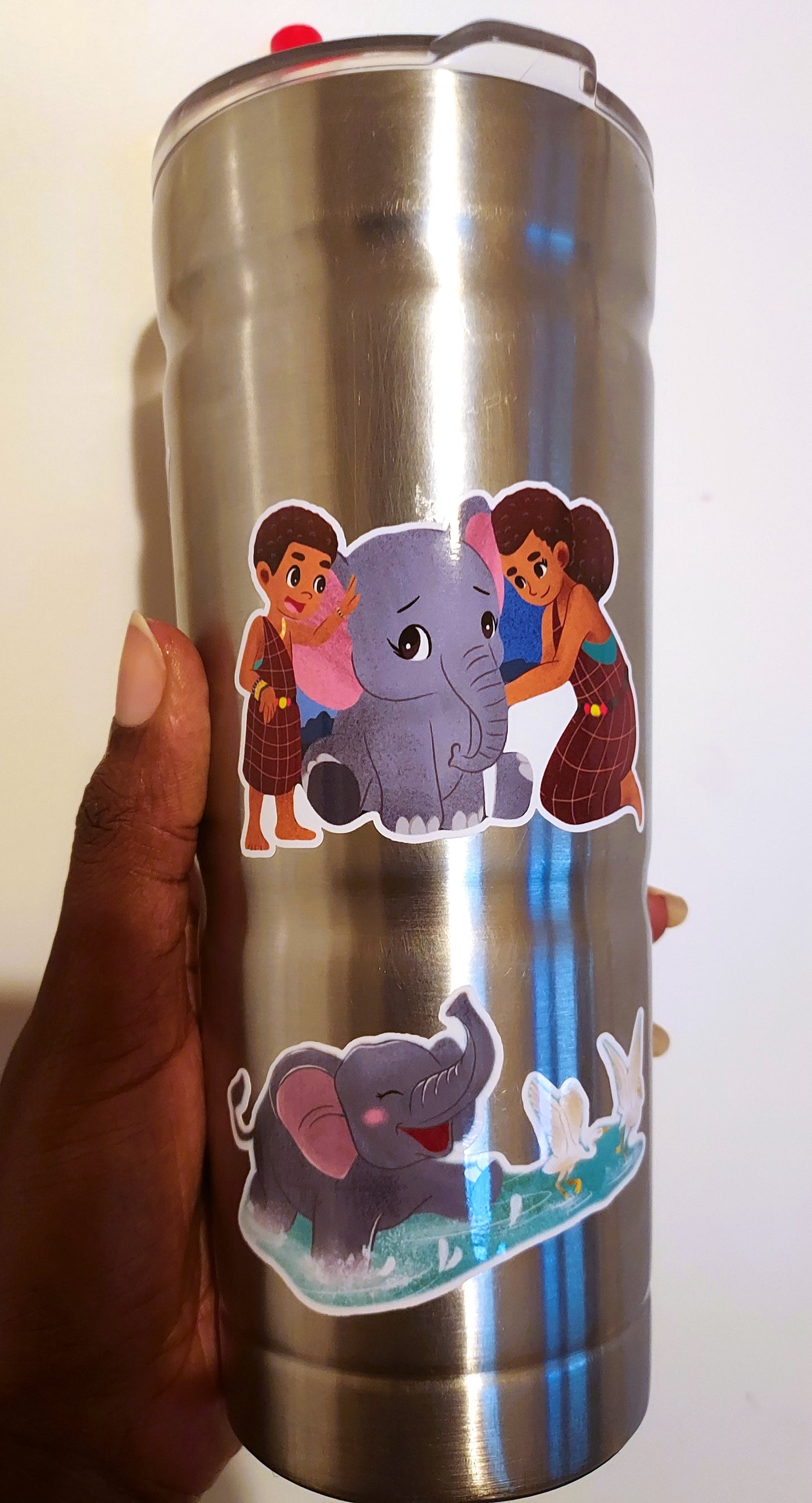 8x8 inch Sticker Sheet of Amara and her Friends | Die-Cut Water-resistant Elephant Stickers | Outdoor and Indoor Stickers | Bottle Stickers