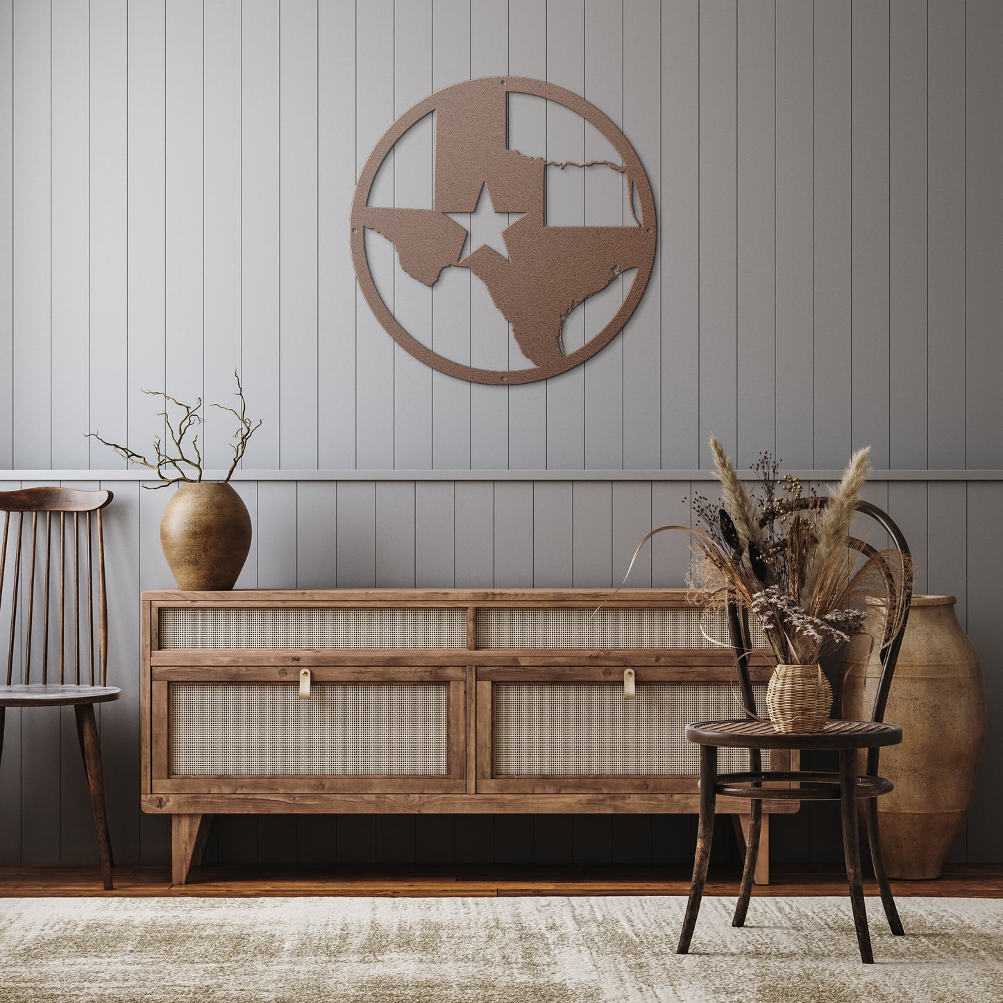Rustic Texas State Map Metal Wall Hanging with Lone Star and Thin Outline Top Right | Durable Steel | 5 Colors | 6 Sizes | Indoor/Outdoor Décor | Farmhouse Texas State Wall Sign