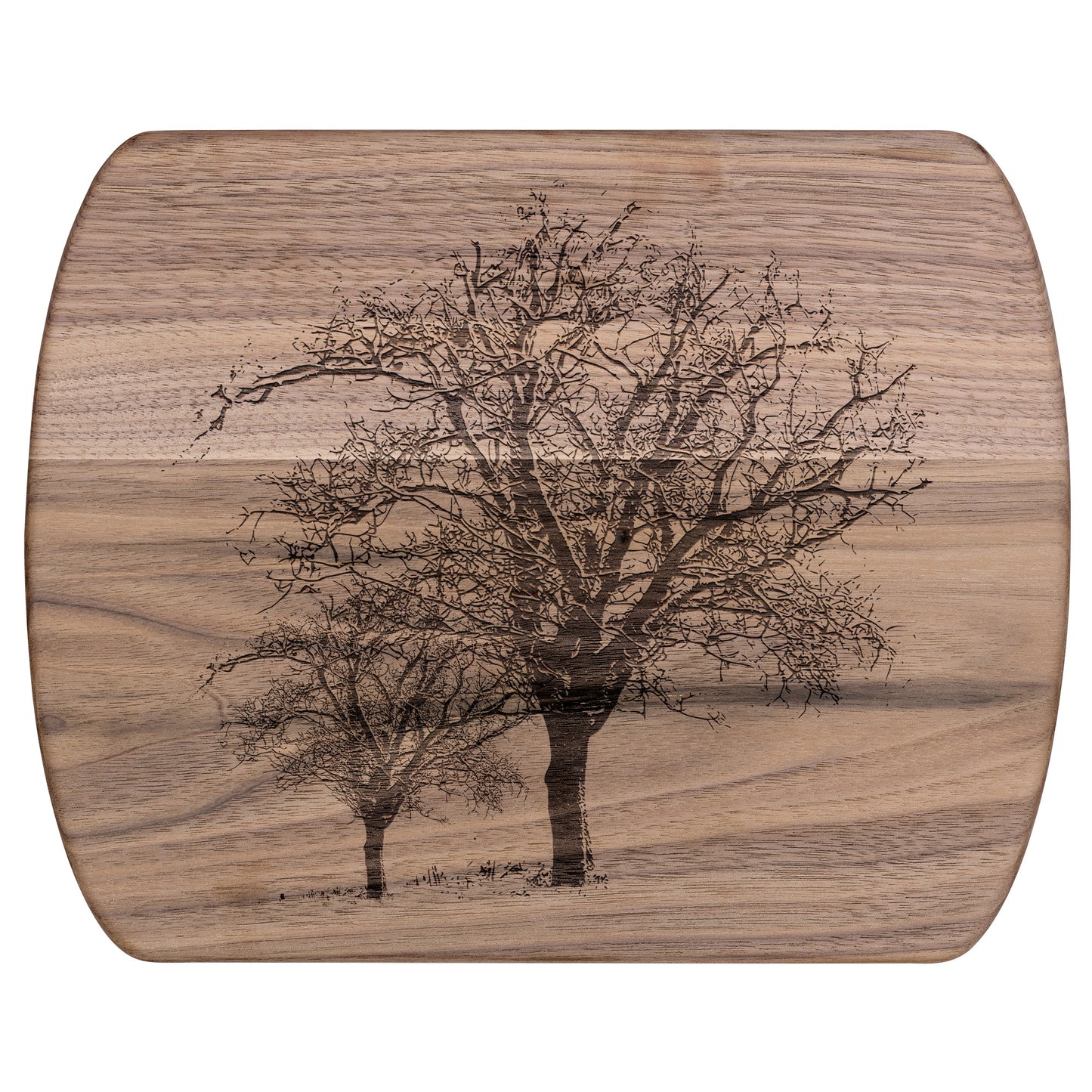 Walnut Cutting Board, Maple Cutting Board, Oval Cutting Board with Farmhouse Trees, Great Housewarming Gift