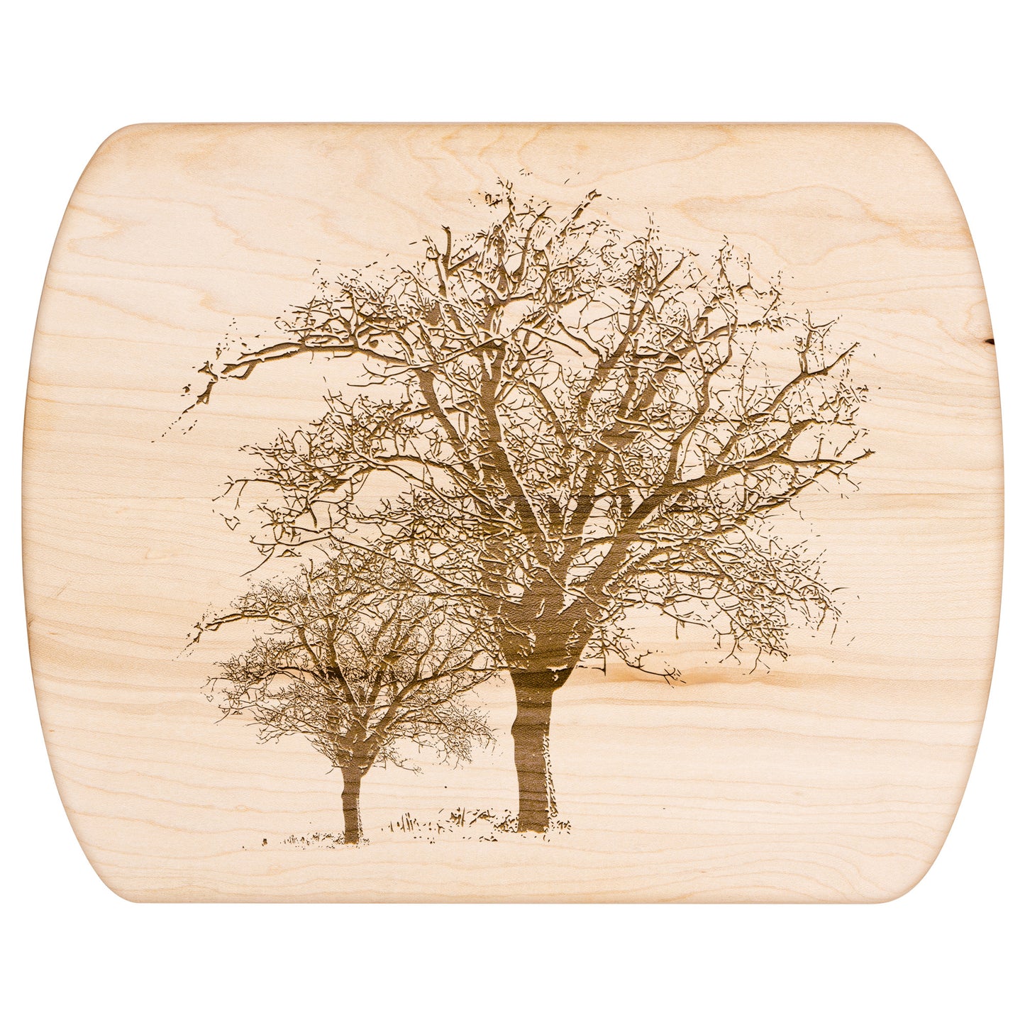 Walnut Cutting Board, Maple Cutting Board, Oval Cutting Board with Farmhouse Trees, Great Housewarming Gift