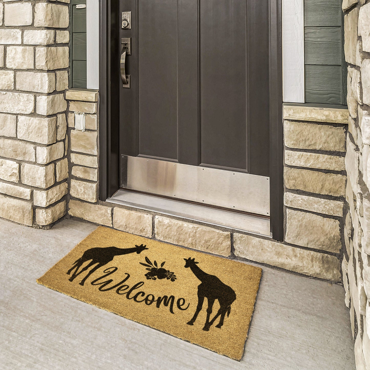 Welcome Home with our Whimsy Giraffe Coir Mat, functional front door mat, cute outdoor & patio gift mat, durable animal flower mat, tough