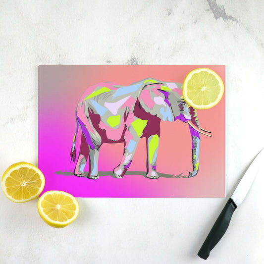 Colorful Elephant Glass Cutting Board | African Elephant Kitchen Decor | Purple Pink Elephant Art | Safari Home Decor | Unique Wildlife Gift