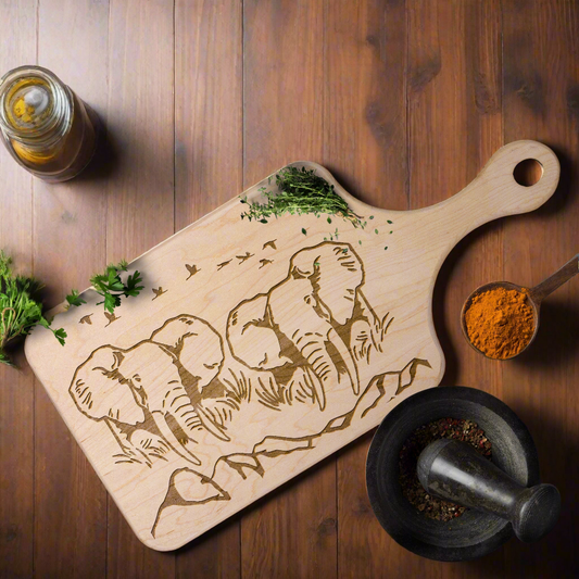 Safari-Inspired Elephant Hardwood Cutting Boards | Elegant Kitchen Decor | Walnut & Maple Chopping Baords