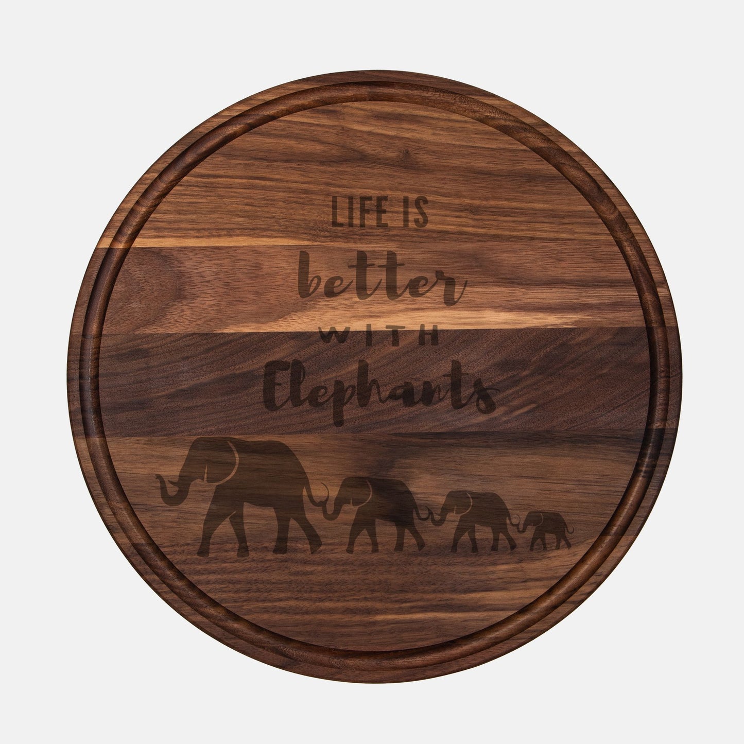 Life Is Better with Elephants Round Charcuterie Board – Housewarming Gift, Elephant Lover Wedding Gift