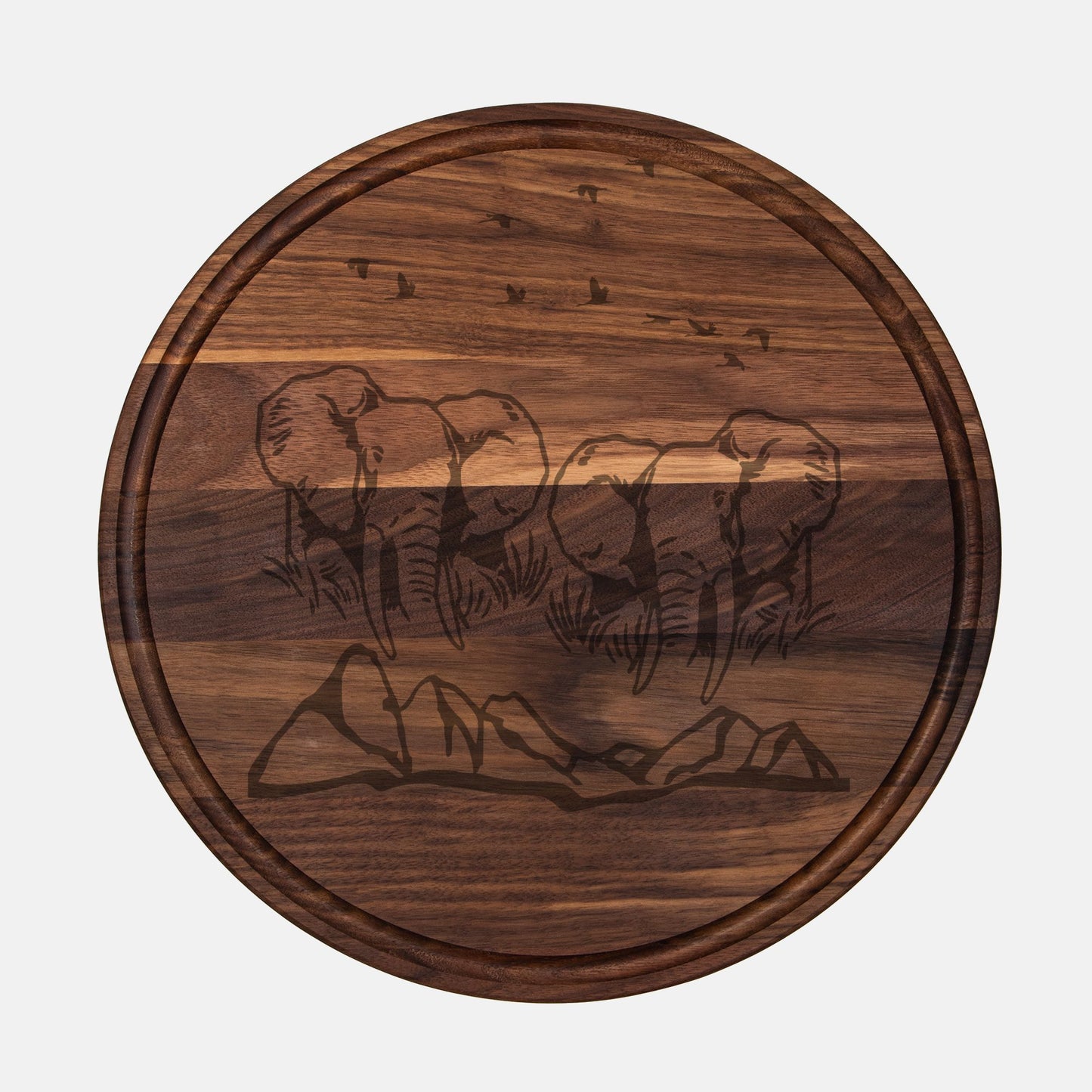 Walnut Charcuterie Board Elephant Mountain Scene – Housewarming Gift, Safari Cheese Board, Wedding Gift