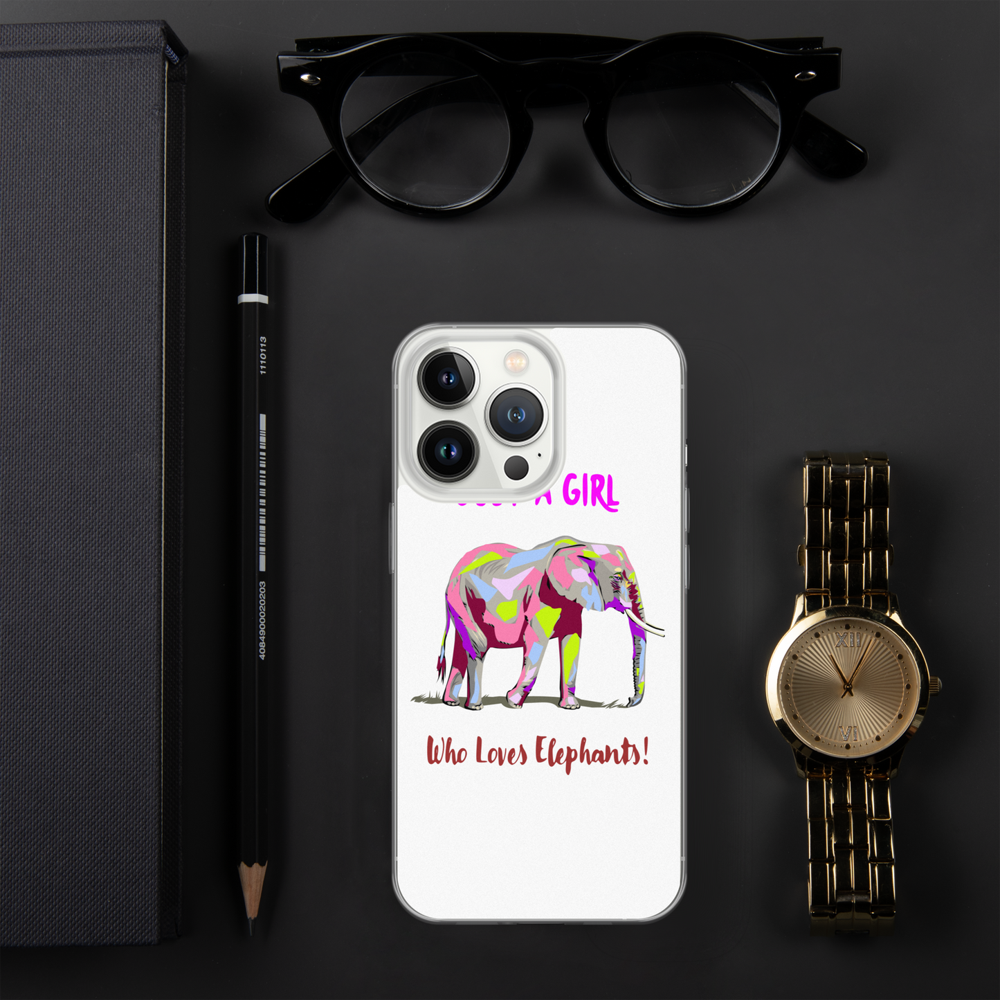 iPhone Elephant Case - Just a Girl who Loves Elephants with Writing, Multicolored Elephant iPhone Case