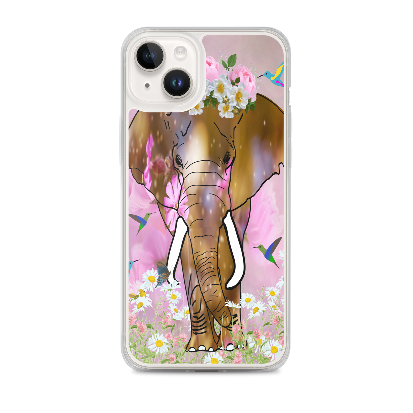 iPhone Case with African Elephant Illustration - Field of Dreams Elephant with Flower Crown