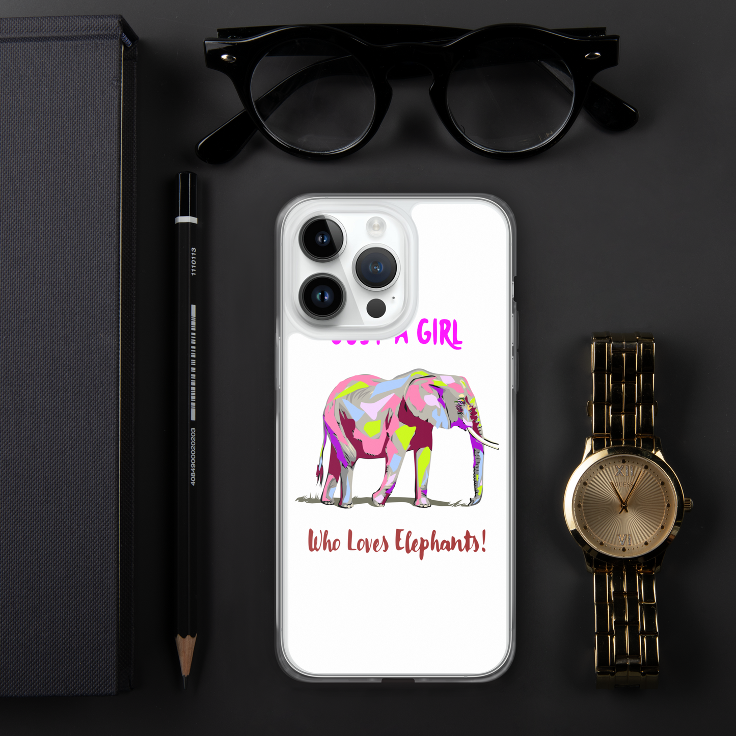 iPhone Elephant Case - Just a Girl who Loves Elephants with Writing, Multicolored Elephant iPhone Case