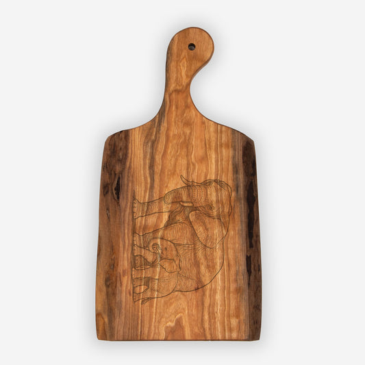 Live Edge Cherry Charcuterie Board Mama and Baby Elephant – Housewarming Gift, Engraved Safari Serving Platter