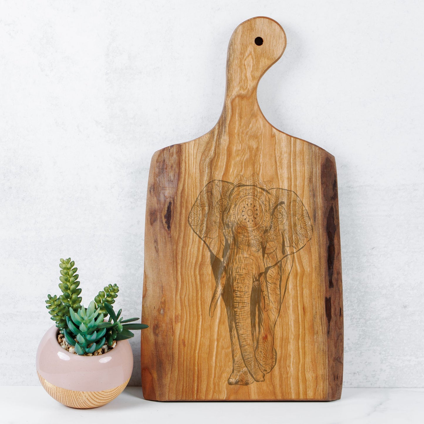 Live Edge Cherry Serving Board Mandala Elephant – Charcuterie Board, Housewarming Gift, Engraved Cheese Platter