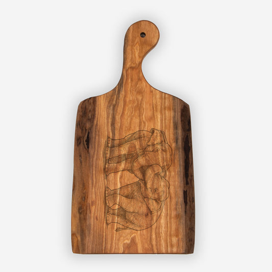 Live Edge Cherry Serving Board Happy Asian Elephants – Charcuterie Board, Housewarming Gift, Safari Cheese Platter