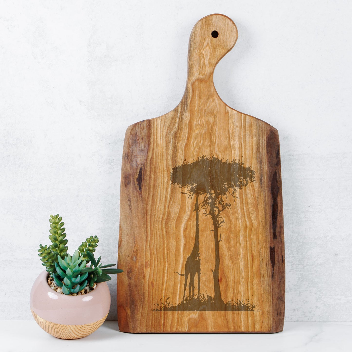 Giraffe with Acacia Tree Live Edge Artisan Wood Serving Board