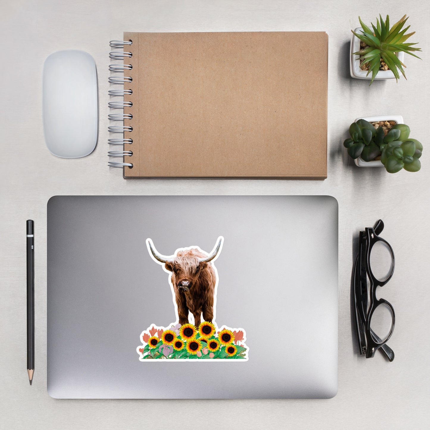 Highland Cow in Sunflower Field Stickers - Adorable Charm for Indoor Surfaces | Bubble-free stickers