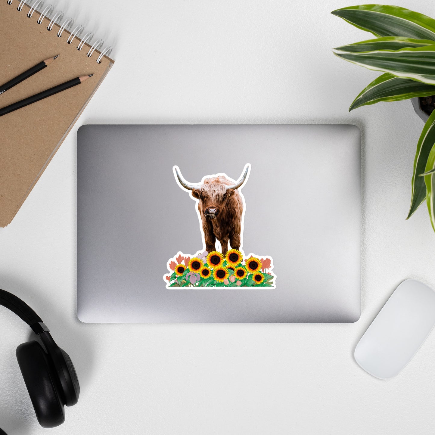 Highland Cow in Sunflower Field Stickers - Adorable Charm for Indoor Surfaces | Bubble-free stickers