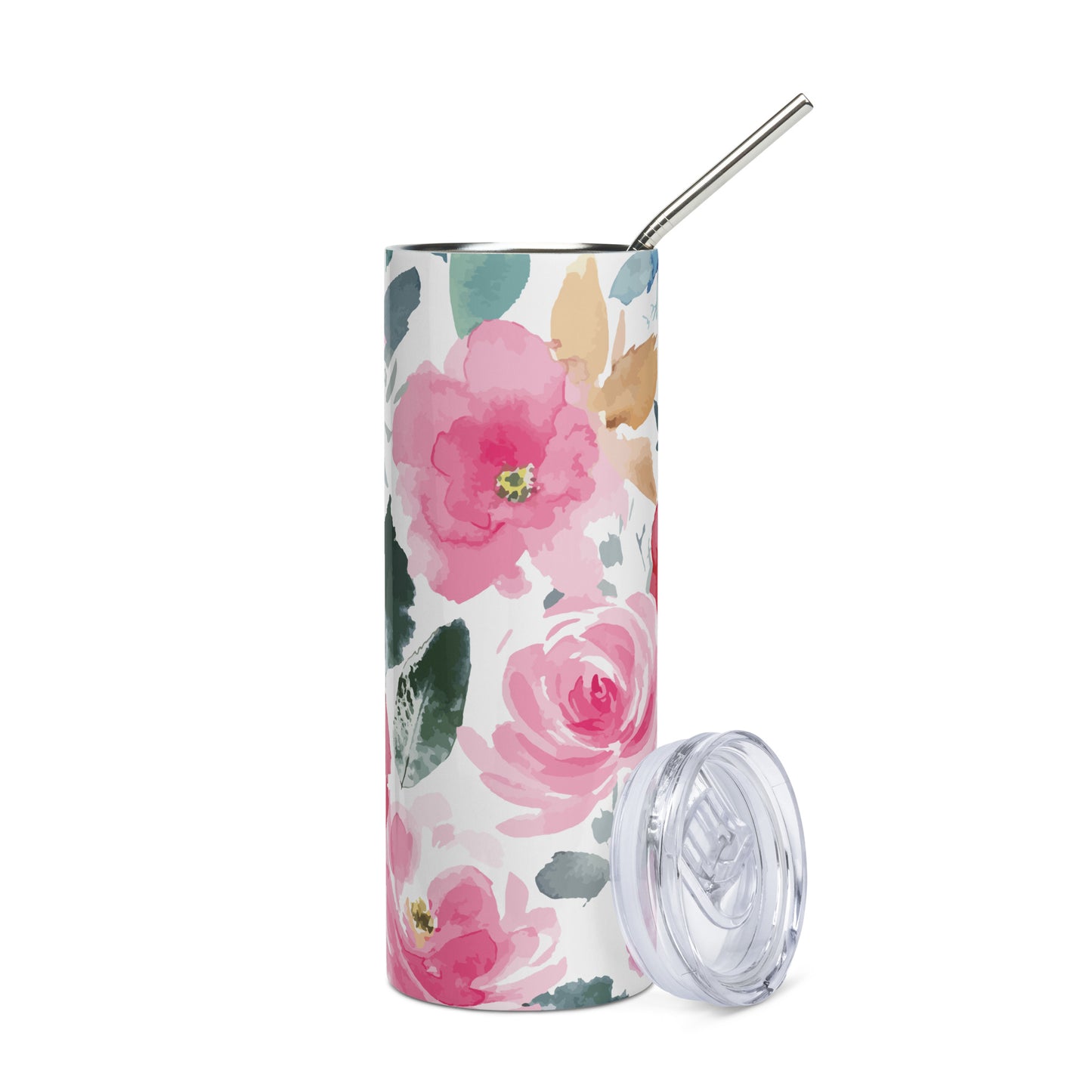 Colorful Pink Flower Stainless Steel Tumbler (20 oz)