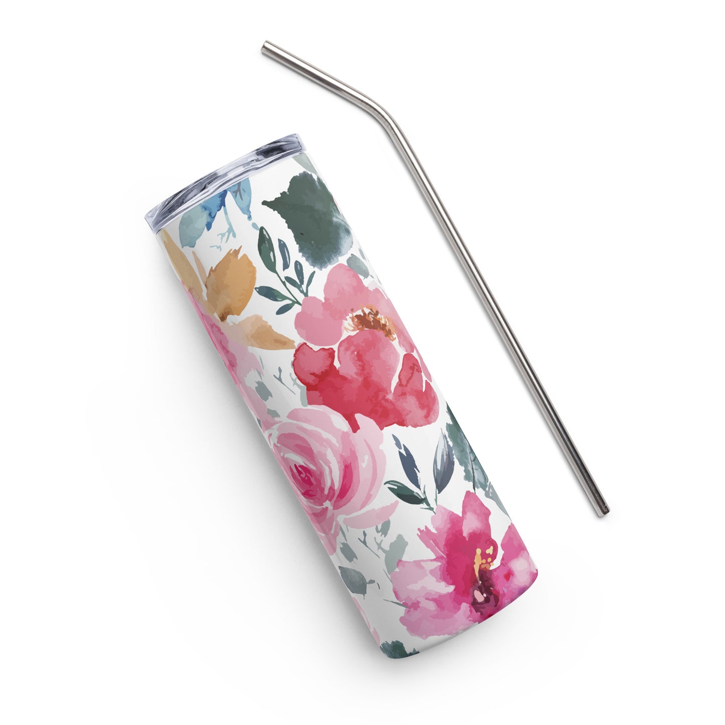Colorful Pink Flower Stainless Steel Tumbler (20 oz)