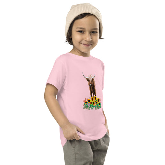 Trendy Tots: Toddler Fashion with Highland Cow and Sunflower Designs | Toddler Short Sleeve Tee