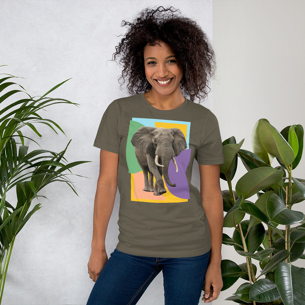 Vibrant Pastel with Elephant Photo Unisex t-shirt, Colorful Elephant Shirt for Women and Men
