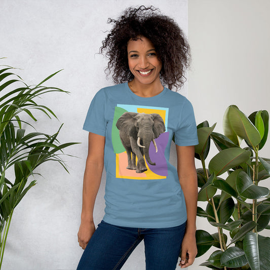 Vibrant Pastel with Elephant Photo Unisex t-shirt, Colorful Elephant Shirt for Women and Men