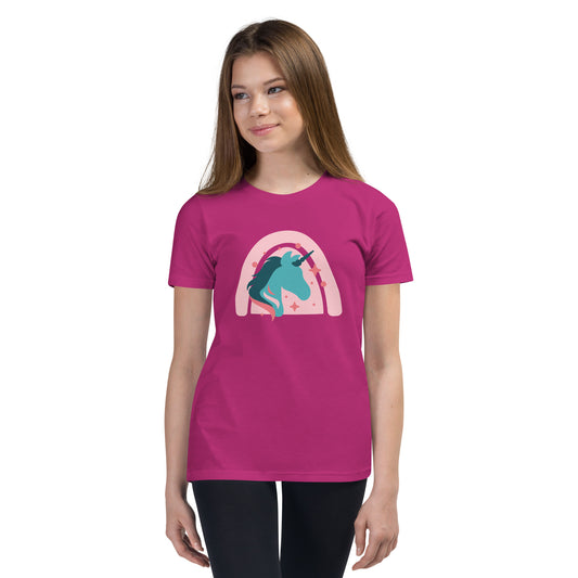 Super Cute Unicorn and Rainbow Girl's Youth Short Sleeve T-Shirt, Teen Girl's Comfy Unicorn Shirt,