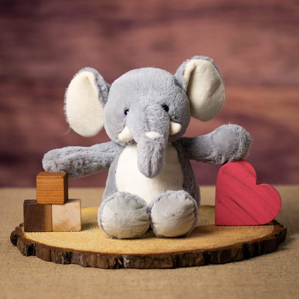 13 Inch Huggable Gray Elephant with White Fur and Ears - Valentine Elephant Stuffed Elephant