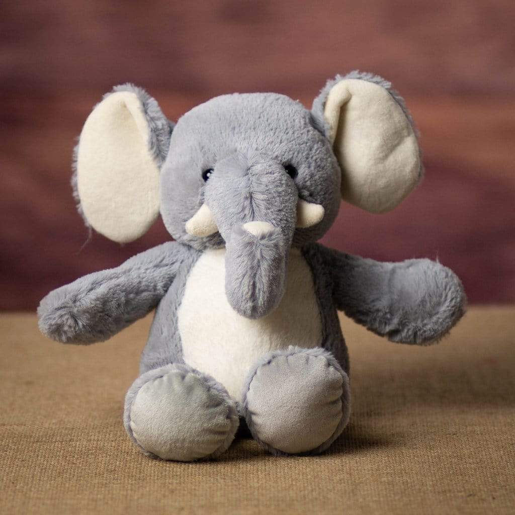 13 Inch Huggable Gray Elephant with White Fur and Ears - Valentine Elephant Stuffed Elephant