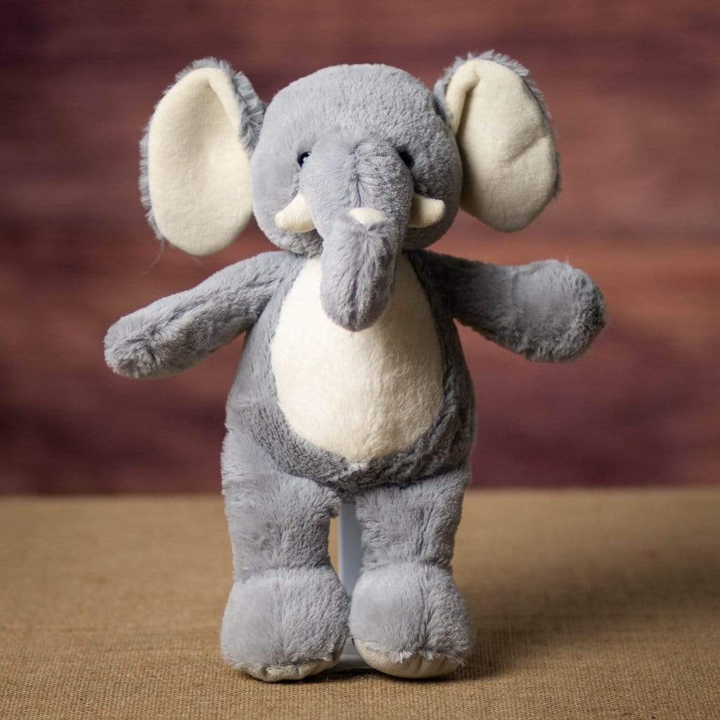 13 Inch Huggable Gray Elephant with White Fur and Ears - Valentine Elephant Stuffed Elephant