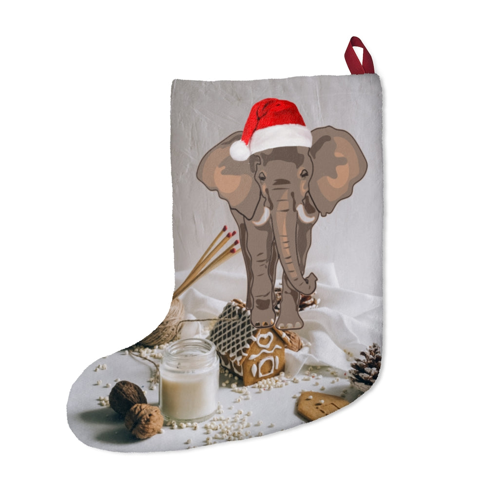 Cute Elephant Christmas Stocking - Christmas Stocking Elephant with Red Santa Hat, Elephants and Christmas Cookies on Christmas Stocking