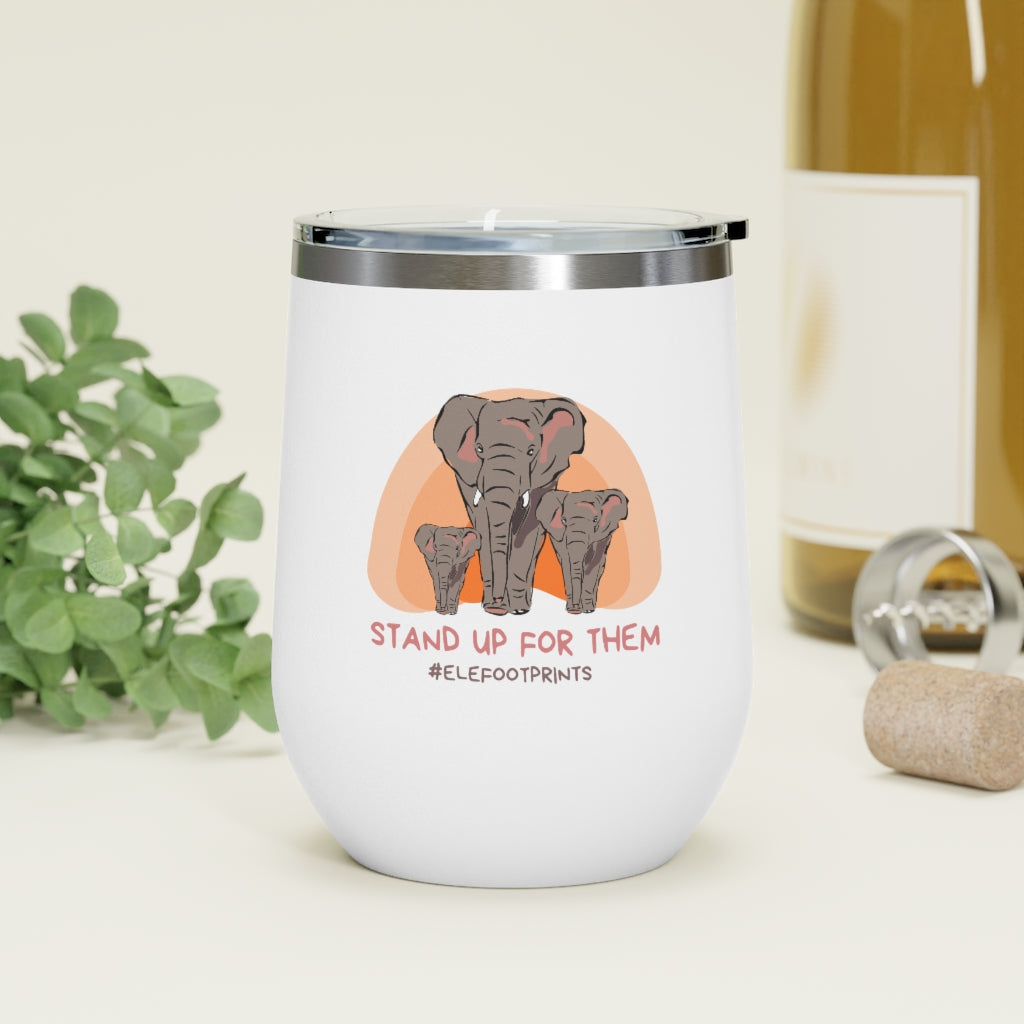 12oz Insulated Wine Tumbler with Elephants - Stand Up for Elephants