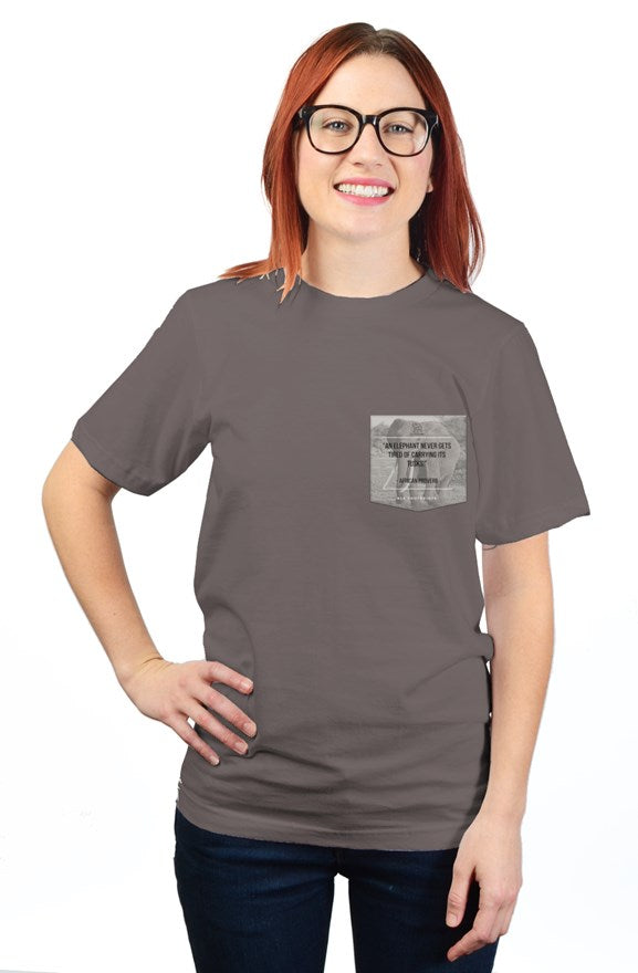 Elephant Pocket Unisex T Shirt - An Elephant Never Gets Tired of Carrying its Tusks