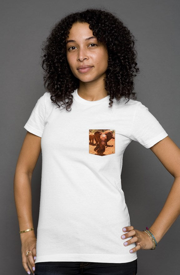 Women's Elephant T Shirt with Baby Cute Elephant on Front Pocket