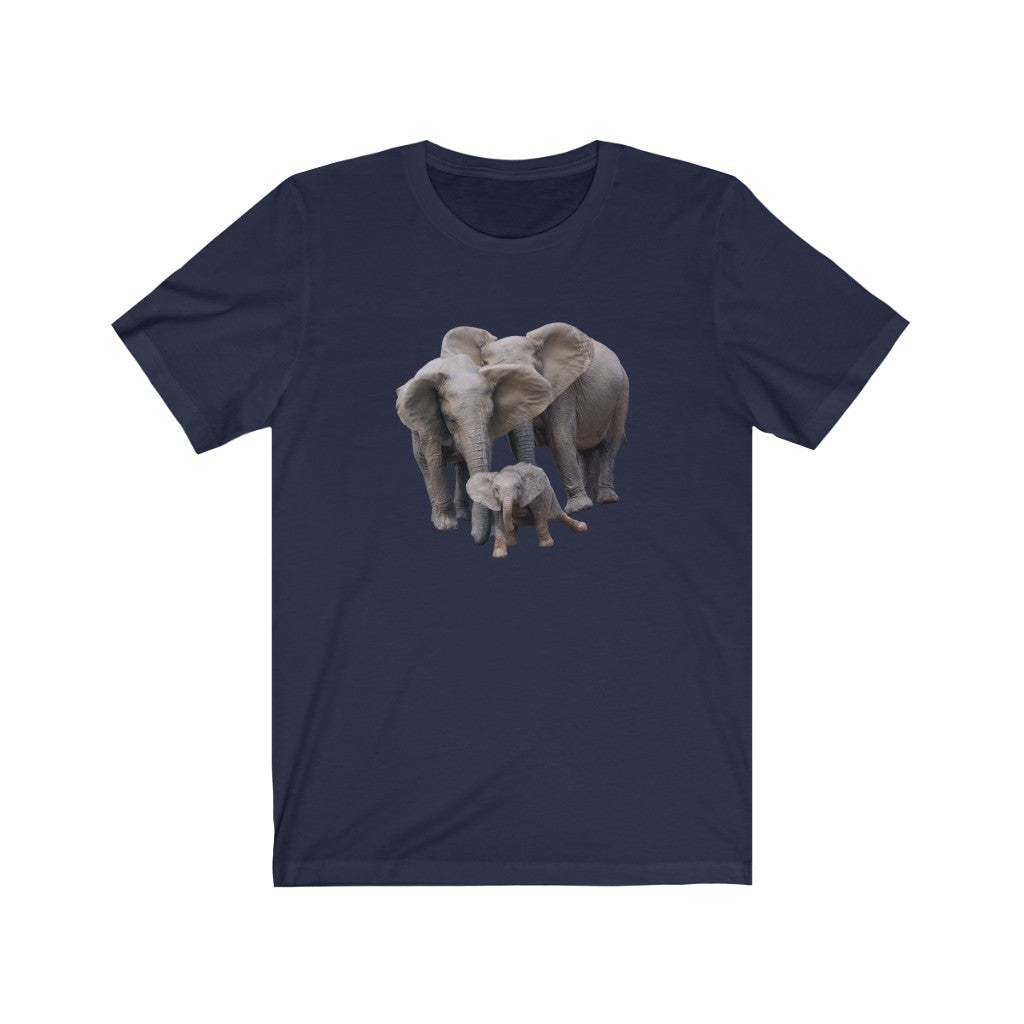 Unisex Jersey Short Sleeve Elephant Tee - Elephant Family on T Shirt along with Baby Elephant on Shirt